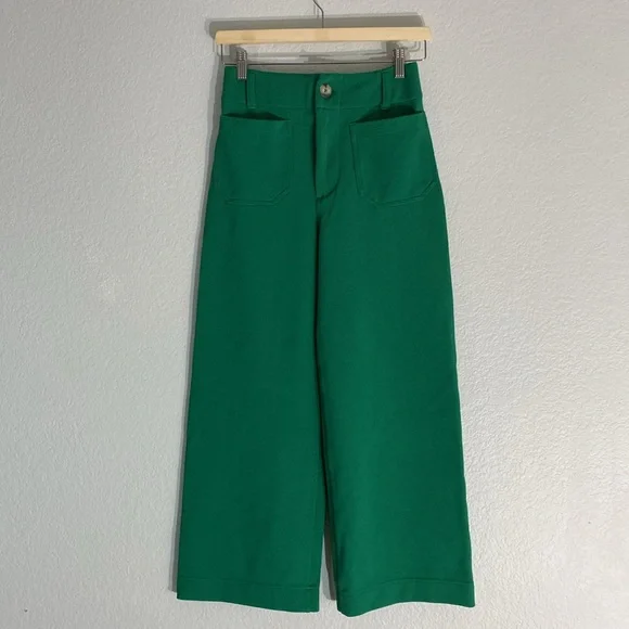 Anthropologie Maeve Colette Cropped Wide Leg Pants Kelly Green Knit Edition 25 - Picture 3 of 10